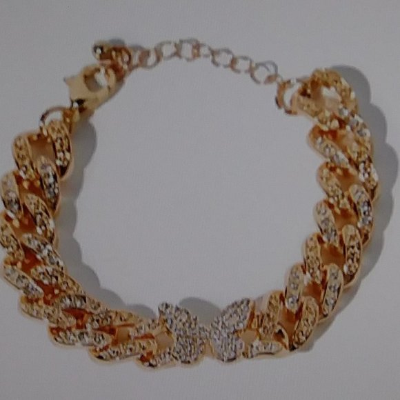 Butterfly Rose Gold Tone Rhinestone Bracelet - Picture 10 of 12